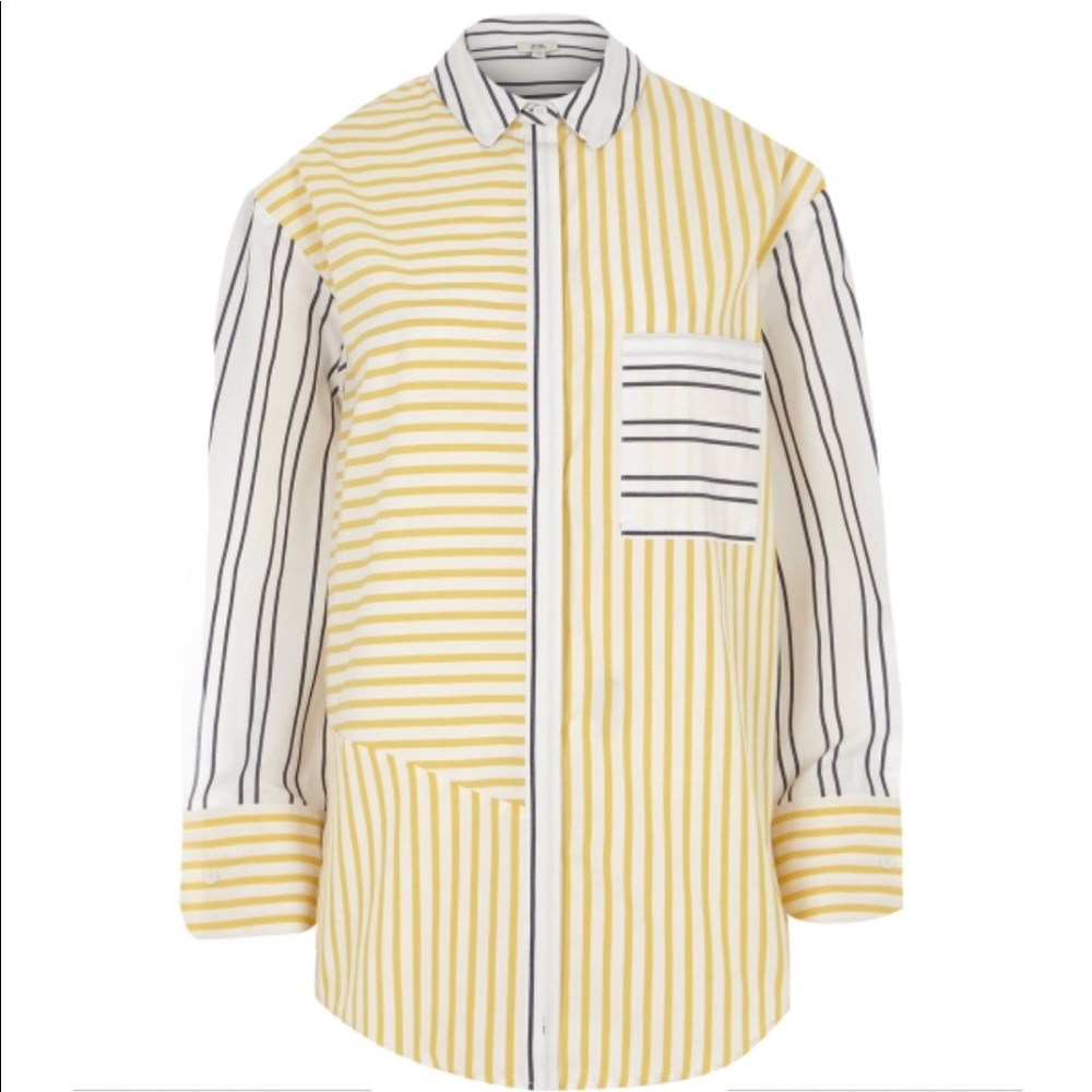 ♥︎BRAND NEW♥︎Yellow stripe split long sleeve shirt - Picture 2 of 5
